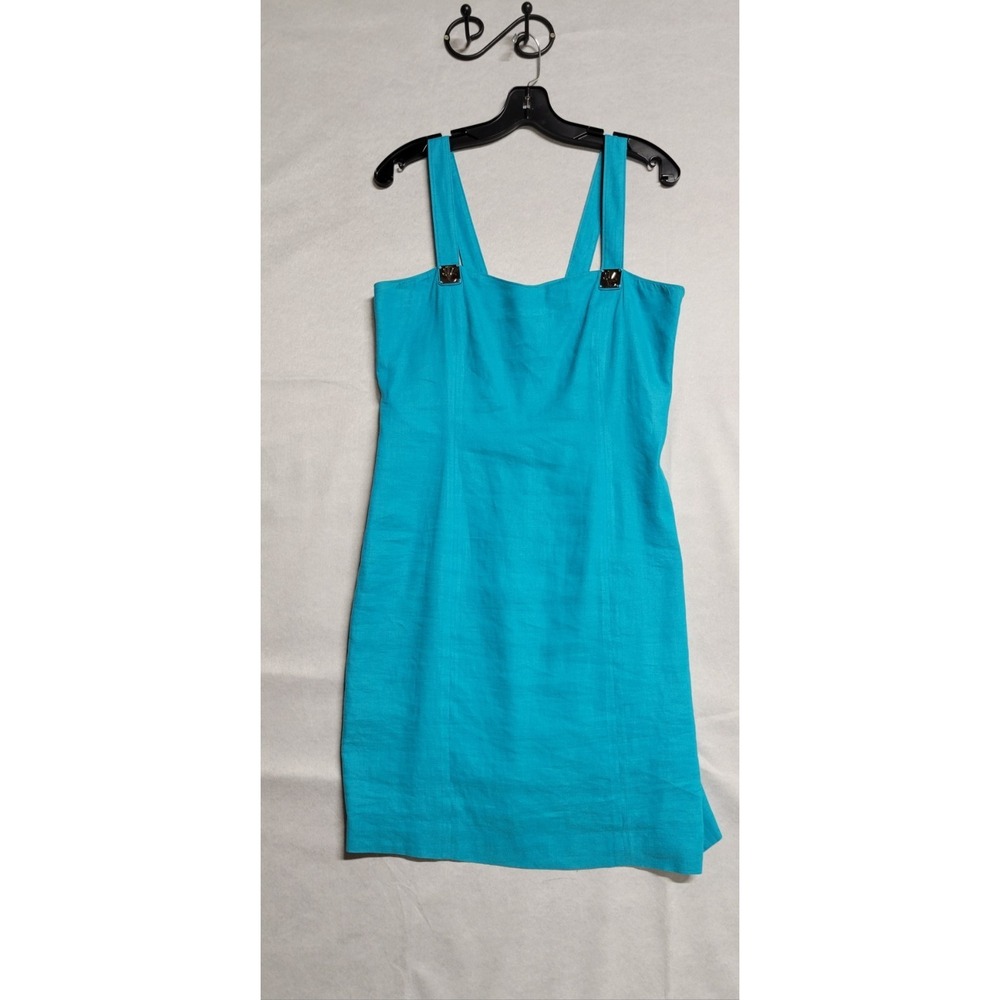 Turquoise Linen Versace VJC  Short Linen Tank Dress Size 30